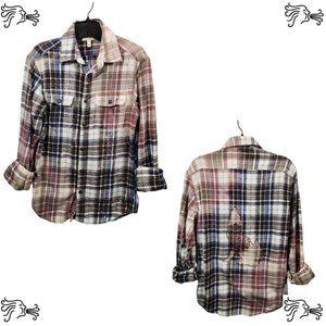 Sonoma S mens brown blue Bleached Cotton Flannel Button Shirt Men Unisex Mandala